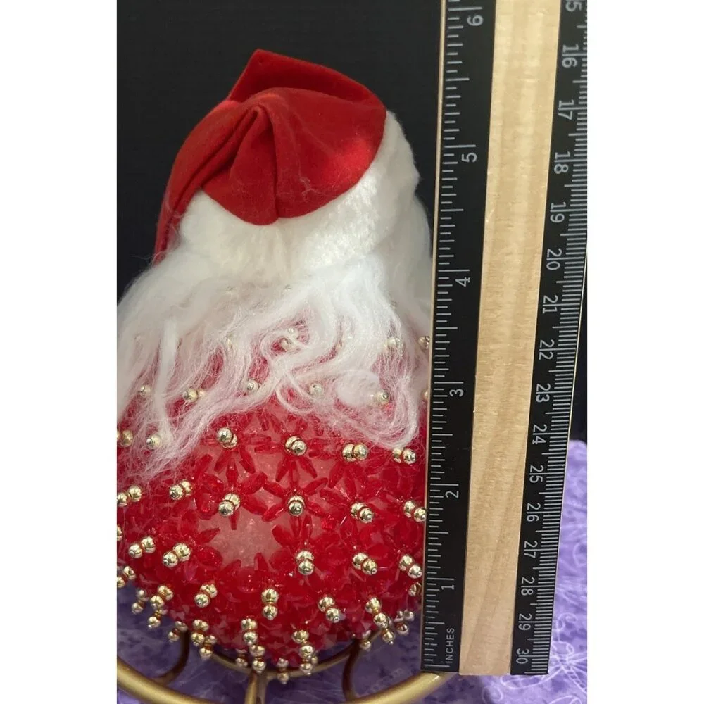 Vintage Handcrafted Beaded Push‎ Pin Christmas Round Large Santa Figure #1